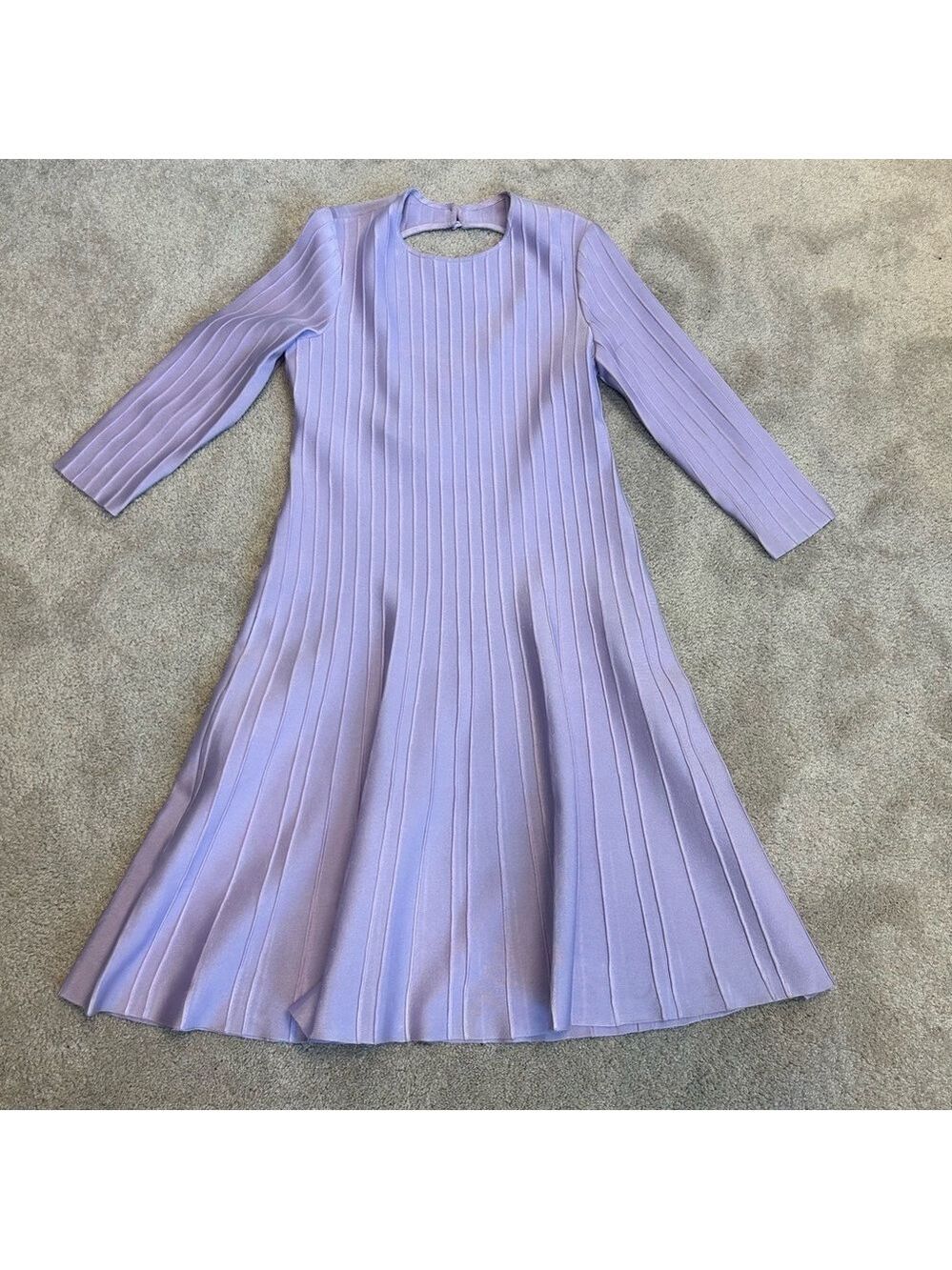 St. John Ottoman ribbed open back knit fit & flare midi dress lilac purple NWT - Picture 9 of 16
